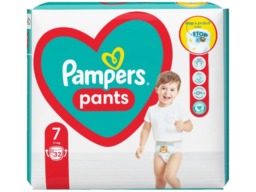 Підгузки-трусики Pampers Pants, одноразові, суперпоглинаючі, розмір 7, 17кг+, 32шт/уп