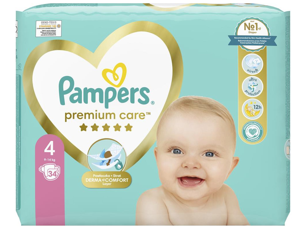 Підгузки Pampers Premium Care Maxi, розмір 4 (9–14 кг), 34шт