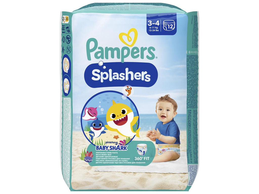 Трусики для плавання Pampers Splashers Baby Shark, не набирають воду, розмір 3-4, 6-11 кг, 12шт