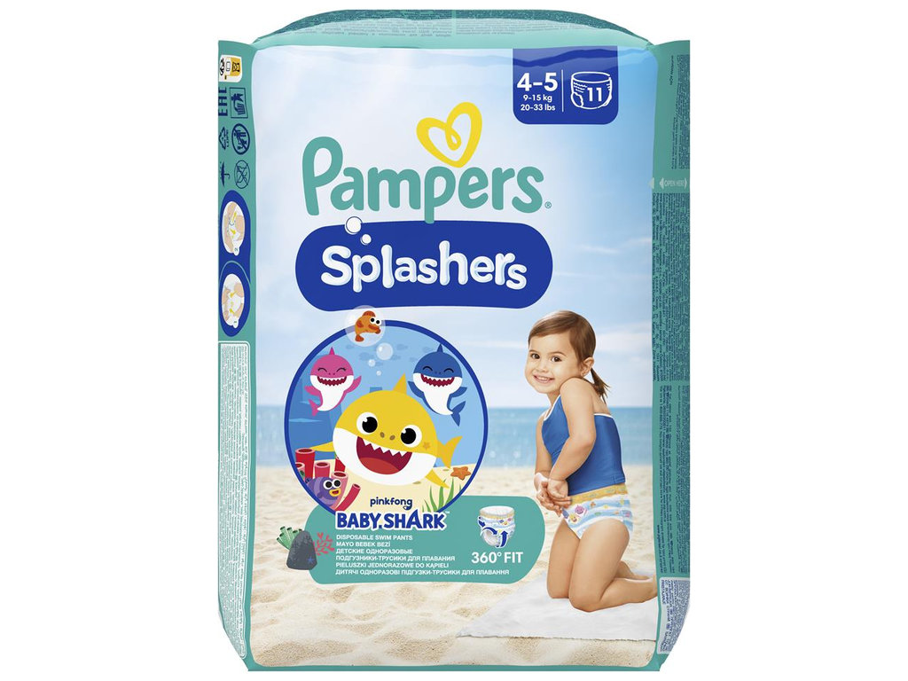 Трусики для плавання Pampers Splashers Baby Shark, не набирають воду, розмір 4-5, 9-15 кг, 11шт