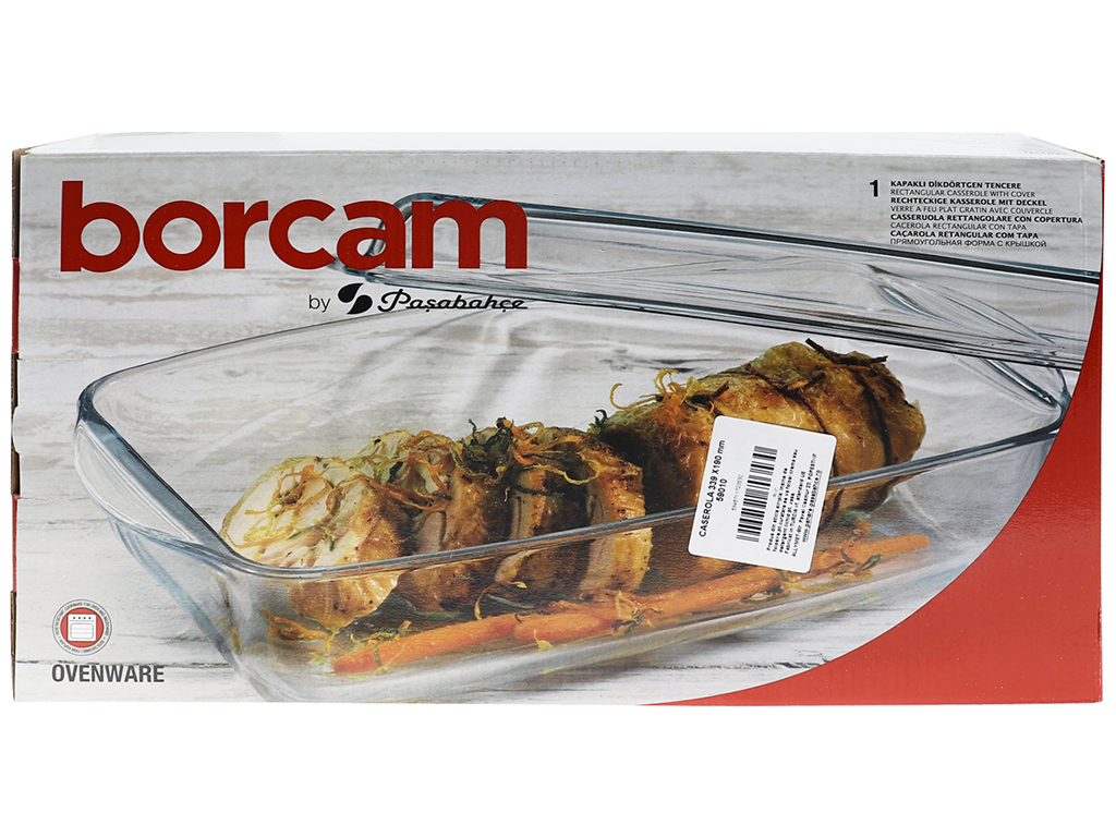 Кастрюля прямоугольная Pasabahce Borcam с крышкой, 2,75л+1,38л, 34x19см, 1шт