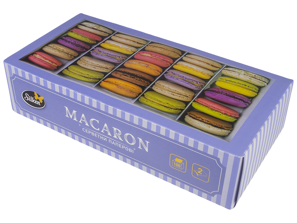 Салфетки косметические Silken "MACARON" двухслойные, белые брикет 19,5х20см 100шт 90045
