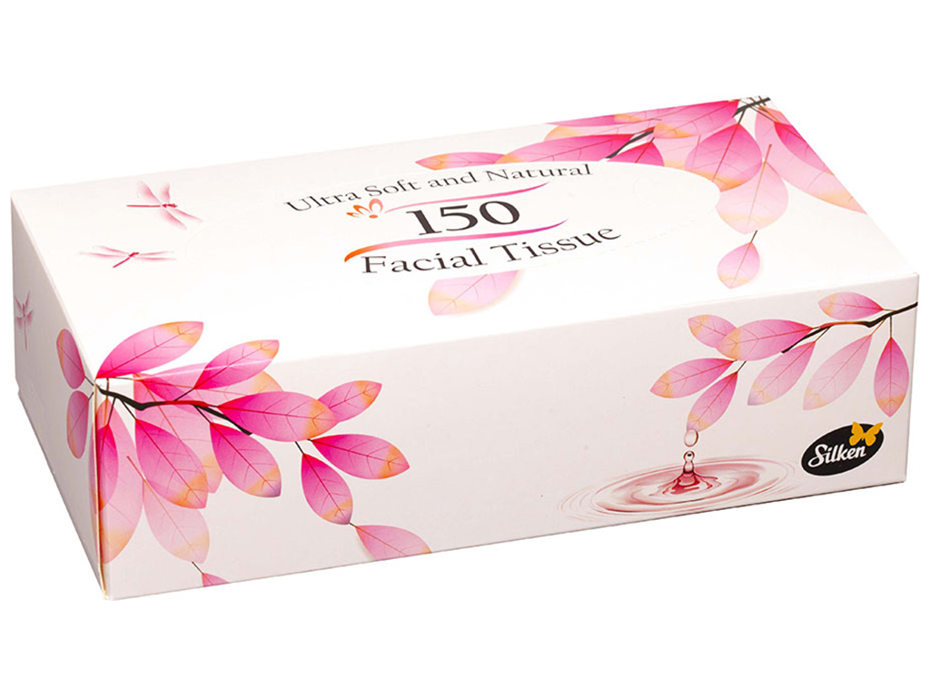 Салфетки бумажные в коробке Silken Natural микс, 2х слойные, 150шт