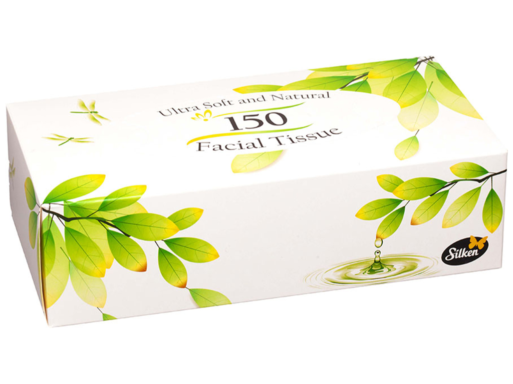Салфетки бумажные в коробке Silken Natural микс, 2х слойные, 150шт