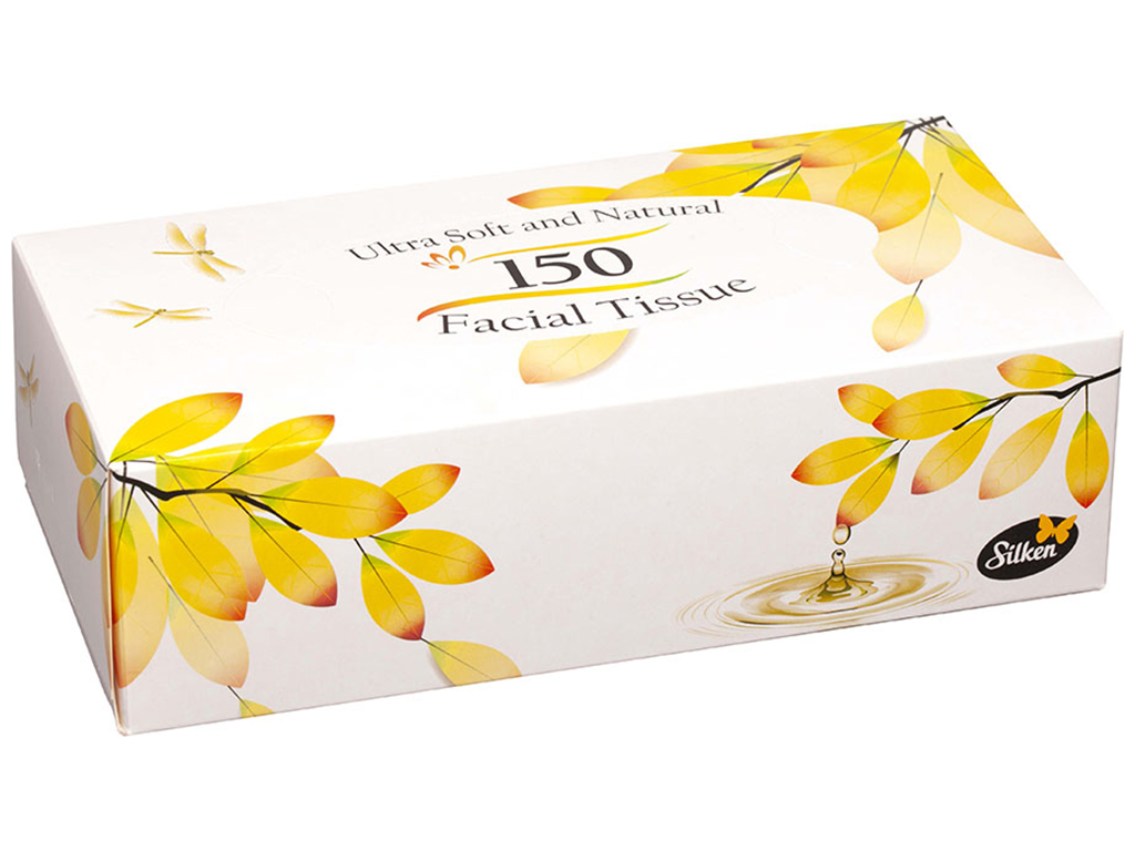 Салфетки бумажные в коробке Silken Natural микс, 2х слойные, 150шт