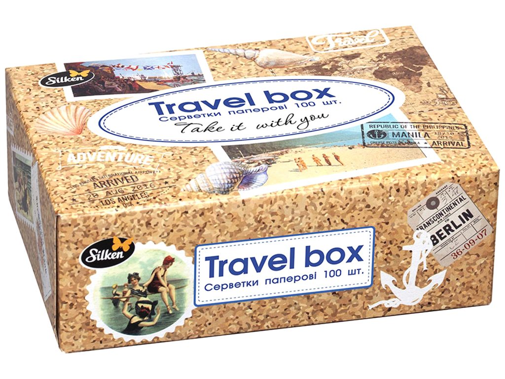 Салфетки бумажные в коробке Silken Travel Box, 2х слойные, 100шт 90038