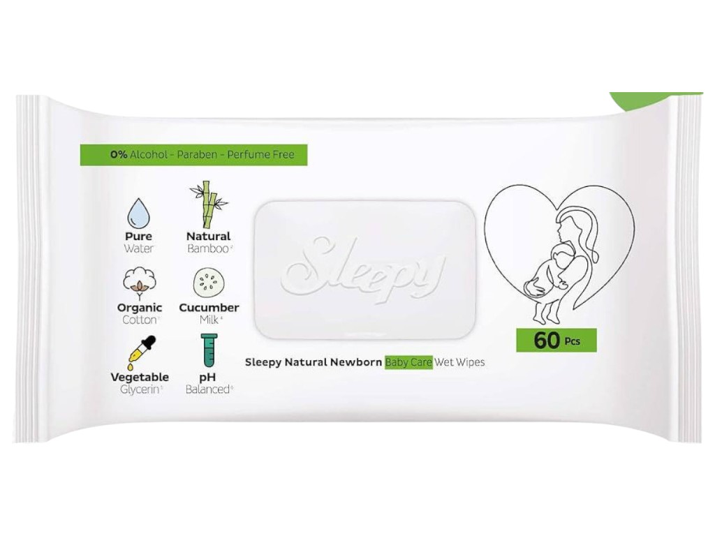 Серветки вологі дитячі Sleepy Natural, без спирту, 60шт