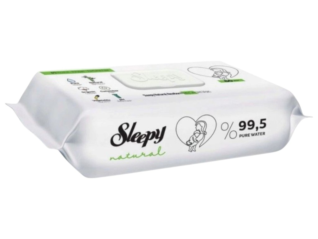 Серветки вологі дитячі Sleepy Natural, без спирту, 60шт