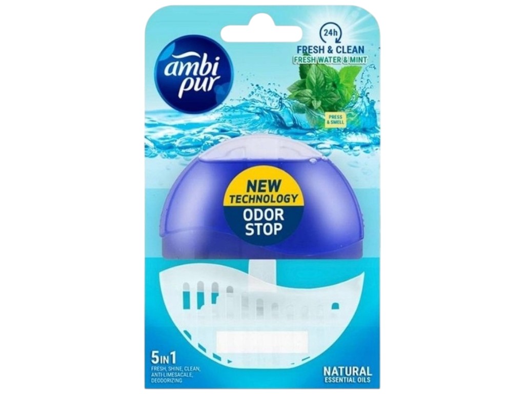 Блок-освежитель для унитаза Ambi Pur Fresh Water & Mint, аромат свежая вода и мята, 55мл