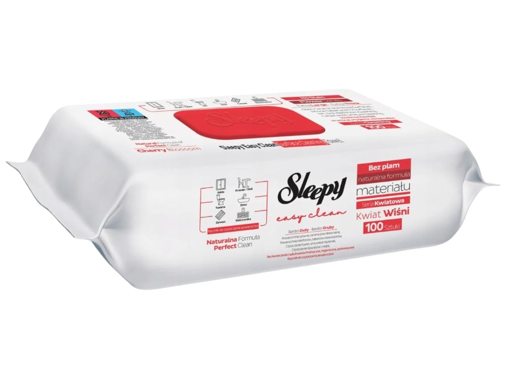Серветки вологі Sleepy Easy Clean, для очищення поверхонь, неткане волокно, з клапаном, 100шт