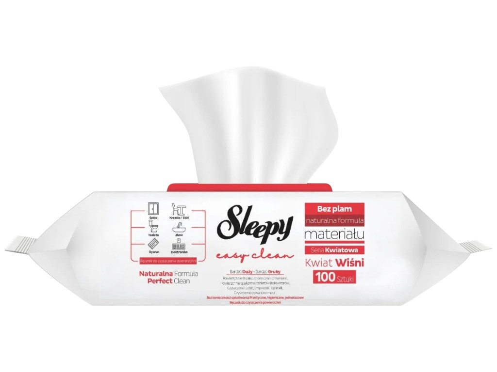 Серветки вологі Sleepy Easy Clean, для очищення поверхонь, неткане волокно, з клапаном, 100шт