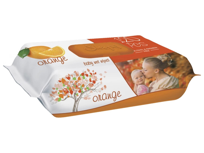 Серветки вологі дитячі Sleepy Orange, без спирту, аромат апельсин, з клапаном, 120шт
