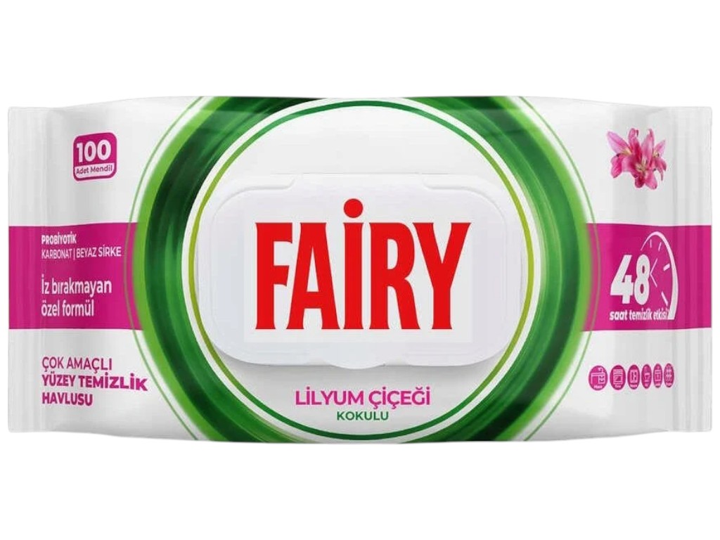Салфетки для уборки Fairy Lilium, для очистки поверхностей, аромат лилии, с клапаном, 100шт