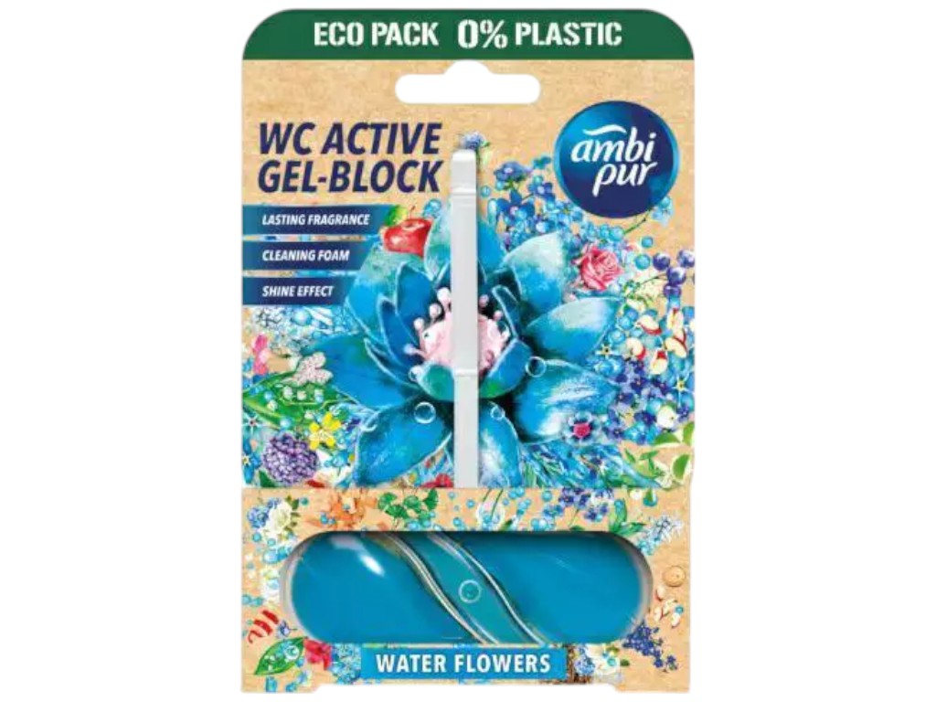 Блок-освежитель для унитаза Ambi Pur Gel Active Water Flowers, аромат водные цветы, 45г