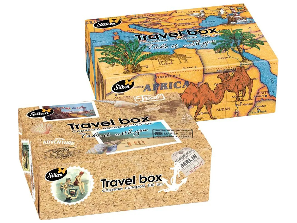 Салфетки бумажные в коробке Silken Travel Box, 2слоя, 100шт
