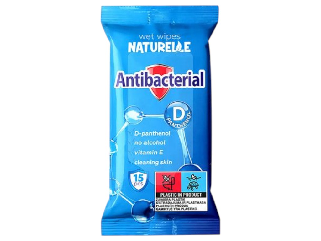Серветки вологі антибактеріальні Naturelle, з Д-пантенолом, 15шт