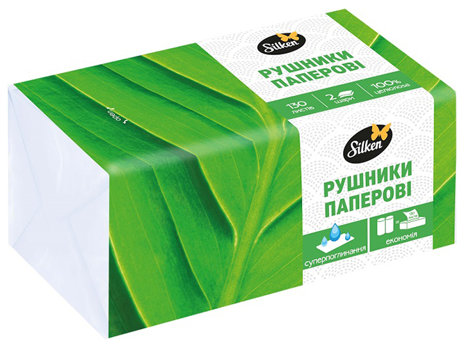 Полотенца бумажные листовые Silken, 2слоя, 130шт