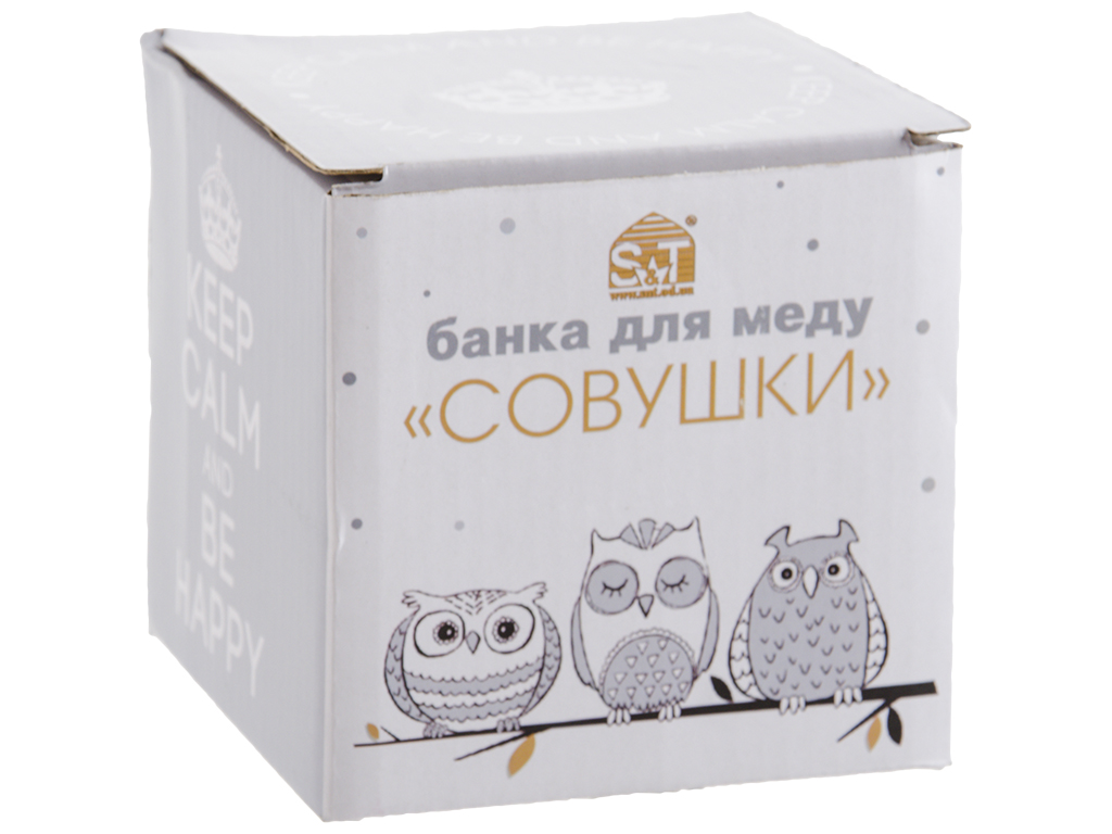 Банка для меду з дерев'яною ложкою Совушки 12х10,3х11,7см 420мл