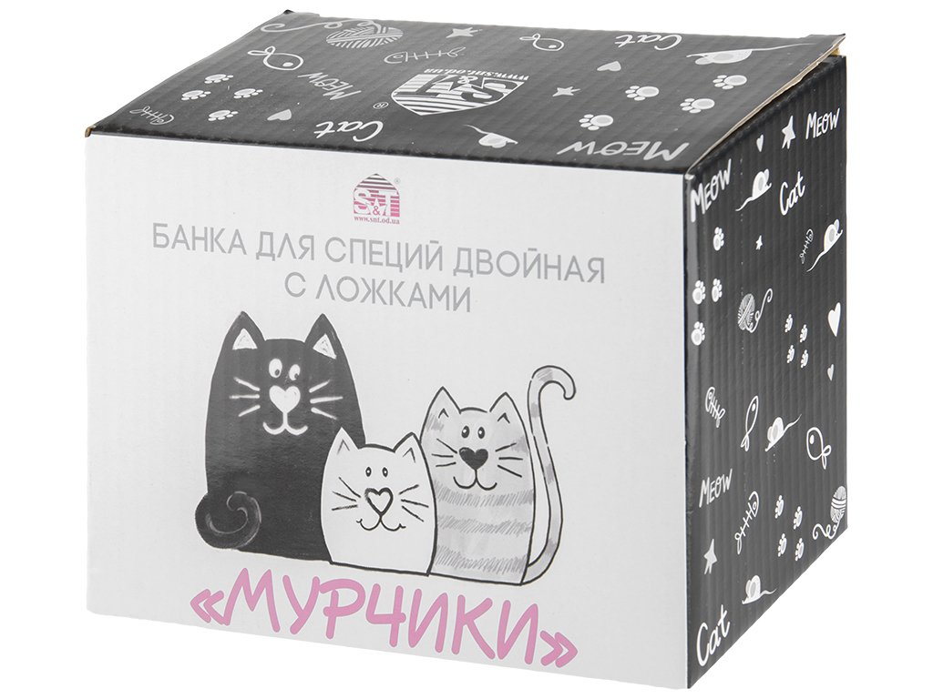 Банка для специй двойная с 2 ложками "Мурчики" 15х8,5х12,5см 200+200мл