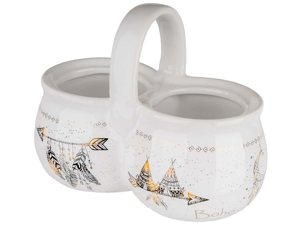 Банка для специй двойная керамическая с 2 ложками Boho style 2x200мл