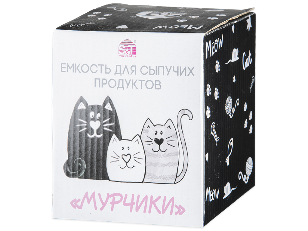 Емкость для сыпучих продуктов с бамбуковой крышкой "Мурчики" 10,2х10,2х11,8см 600мл