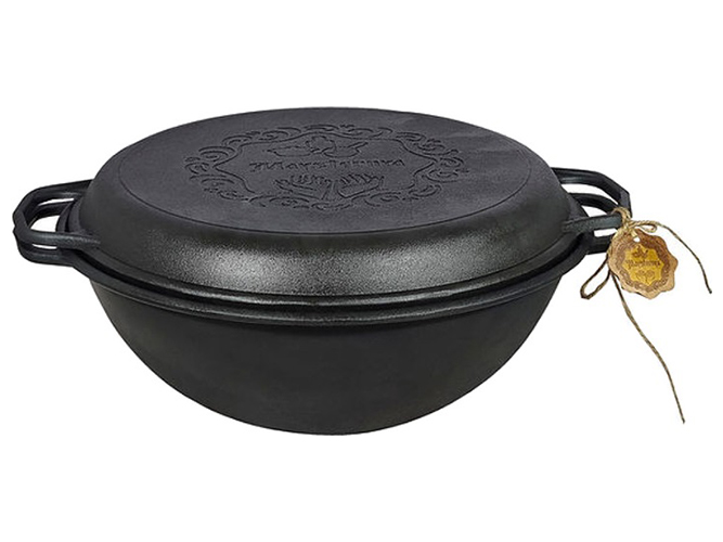 Котел узбецький WOK з кришкою-сковородою Maysternya, чавун, 8л, колір чорний