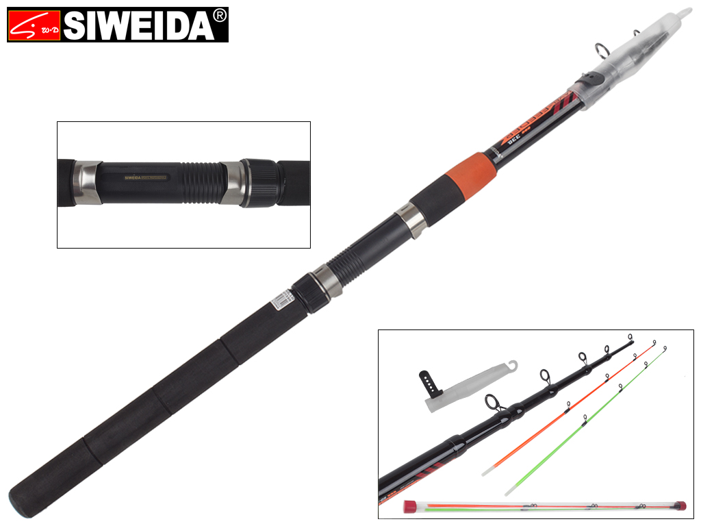 Спиннинг Siweida "Travel feeder" (телескоп+2 хлыстика) композит, 9 колец, 7-секционный 3,3м 60-120г