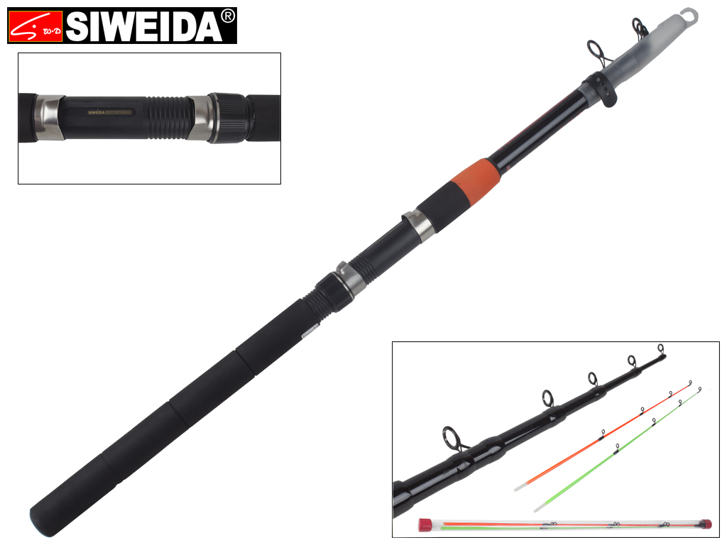 Спиннинг Siweida "Travel feeder" (телескоп+2 хлыстика) композит, 9 колец, 7-секционный 3,6м 60-120г