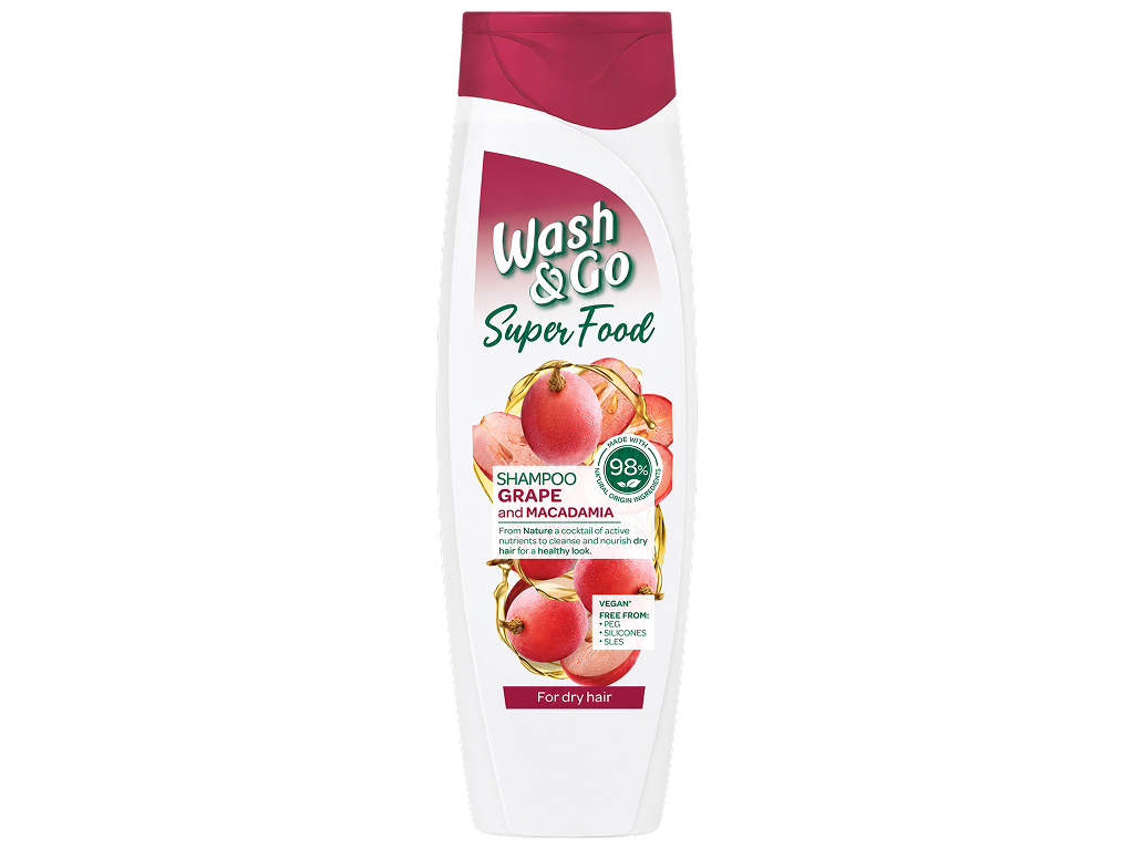 Шампунь Wash and Go Super Food, виноград і макадамія, для сухого волосся, 400 мл