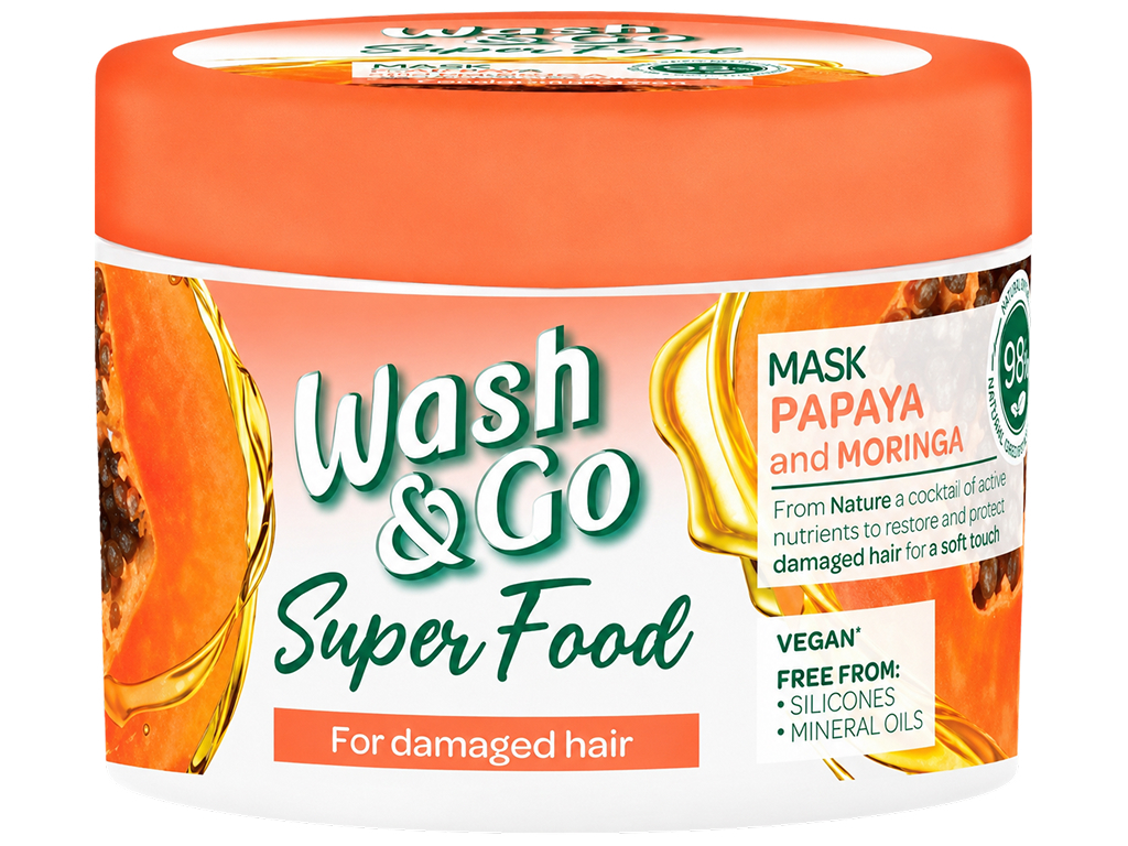 Маска для волосся Wash and Go Super Food, папая та моринга, для пошкодженого волосся, 300 мл