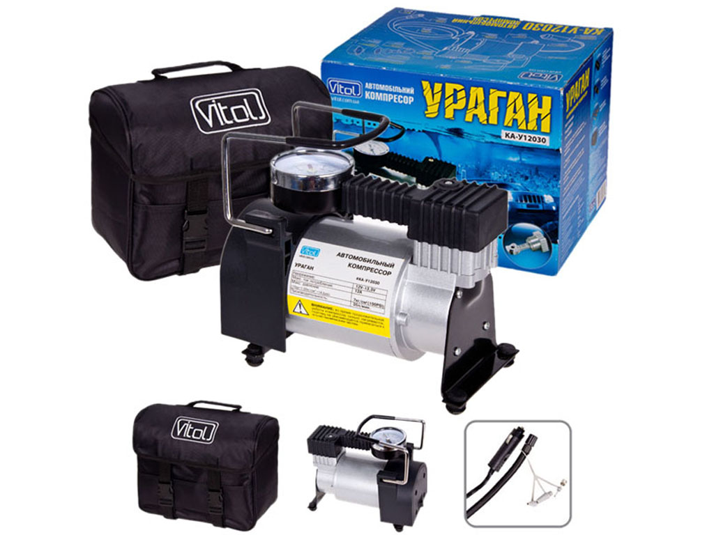 Компрессор "Ураган" КА-У12030 100psi/14Amp/37л/прикур.+переходник