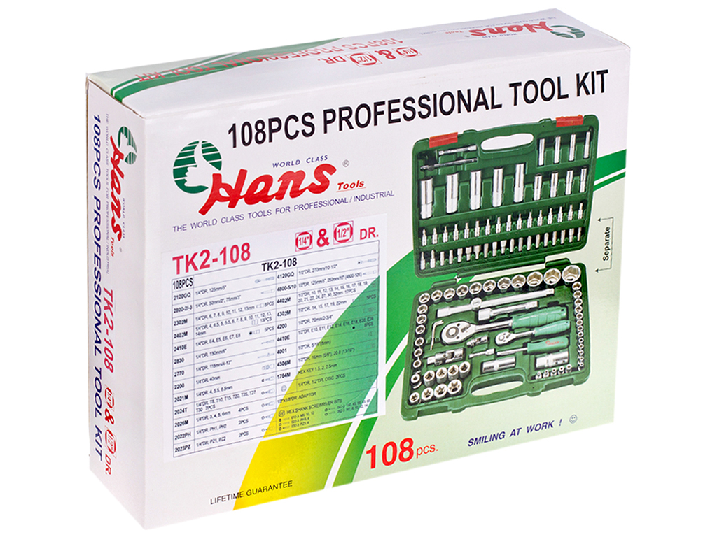 Набір торц головок HANS, 1/4DR4-14мм та 1/2DR10-32мм, 12г (ціна за набір 108 предметів)