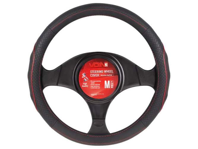Чехол руля VLOD-L282 BK/RD, M, черно-красный, перфорированная кожа