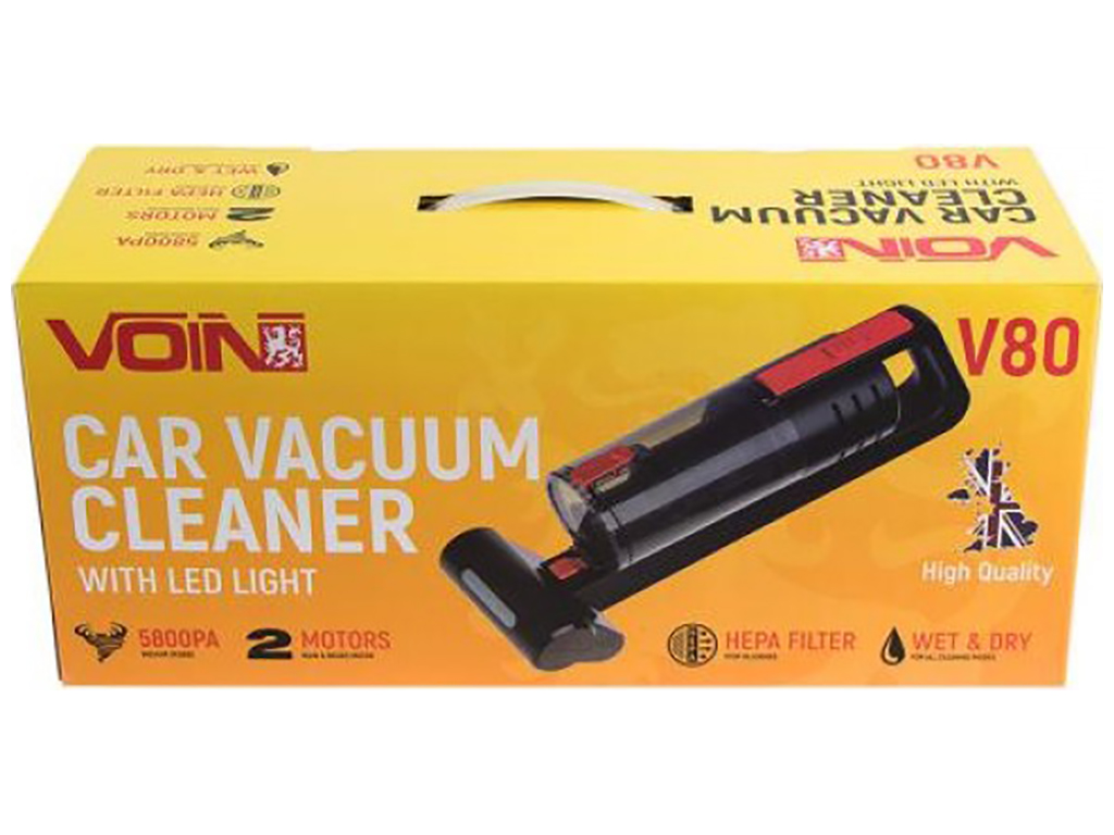 Пилосос VOIN V-80 120W, Turbo щітка, Led-ліхтар, волога і суха чистка, сумка
