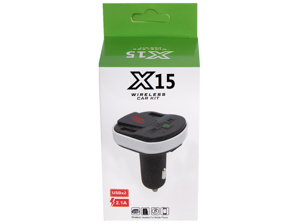 Модулятор FM 5в1, X15, 12-24v, 2USB, 5V-2.1A, TF card BT