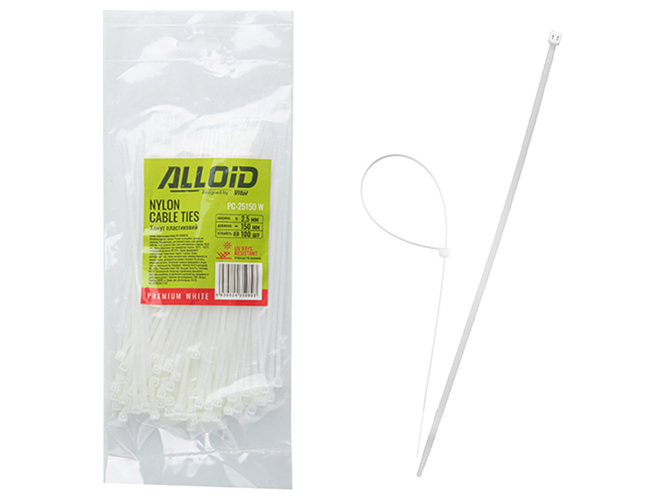 Хомут пластиковий Alloid, 2,5х150мм, 100шт, білий (PC-25150 W)