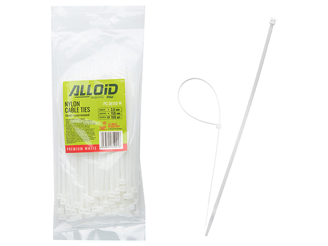 Хомут пластиковый Alloid, 3,6х150мм, 100шт, белый (PC-36150 W)