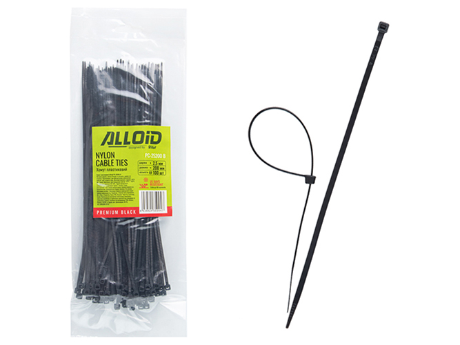 Хомут пластиковый Alloid, 2,5х200мм, 100шт, черный (PC-25200 B)