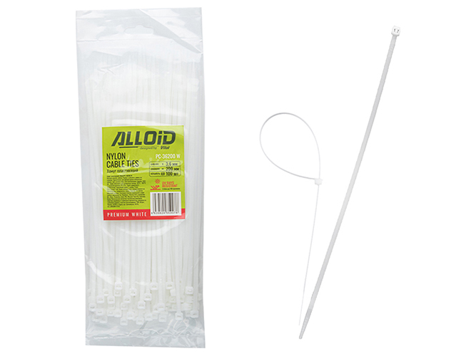 Хомут пластиковий Alloid, 3,6х200мм, 100шт, білий (PC-36200 W)
