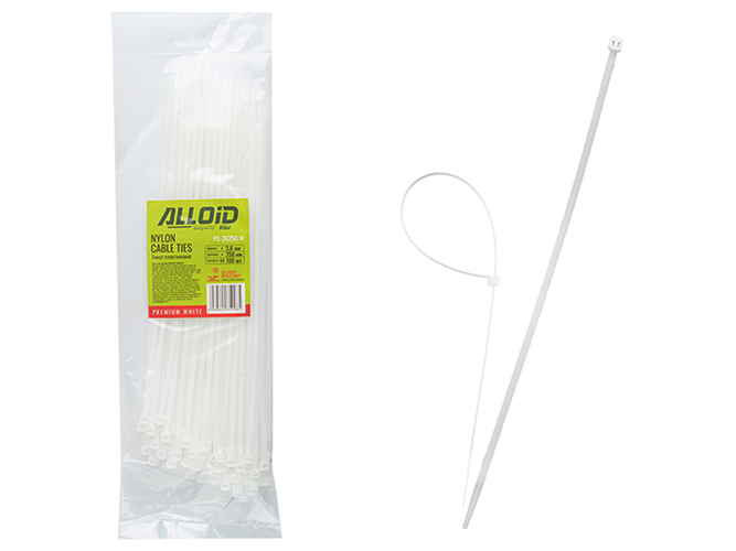 Хомут пластиковый Alloid, 3,6х250мм, 100шт, белый (PC-36250 W)