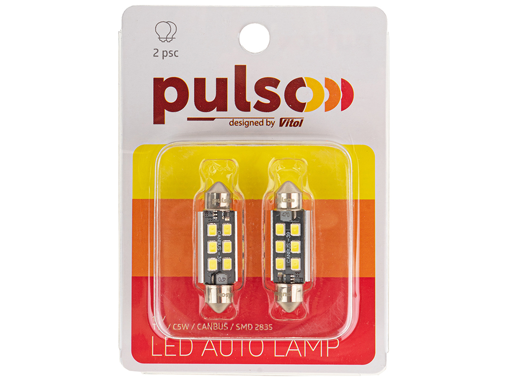 Лампа Pulso софітні LED C5W, 39мм, CANBUS/9SMD-2835, 12v, 2,9W, 315lm White (ціна за 2шт) (LP-39C5W)