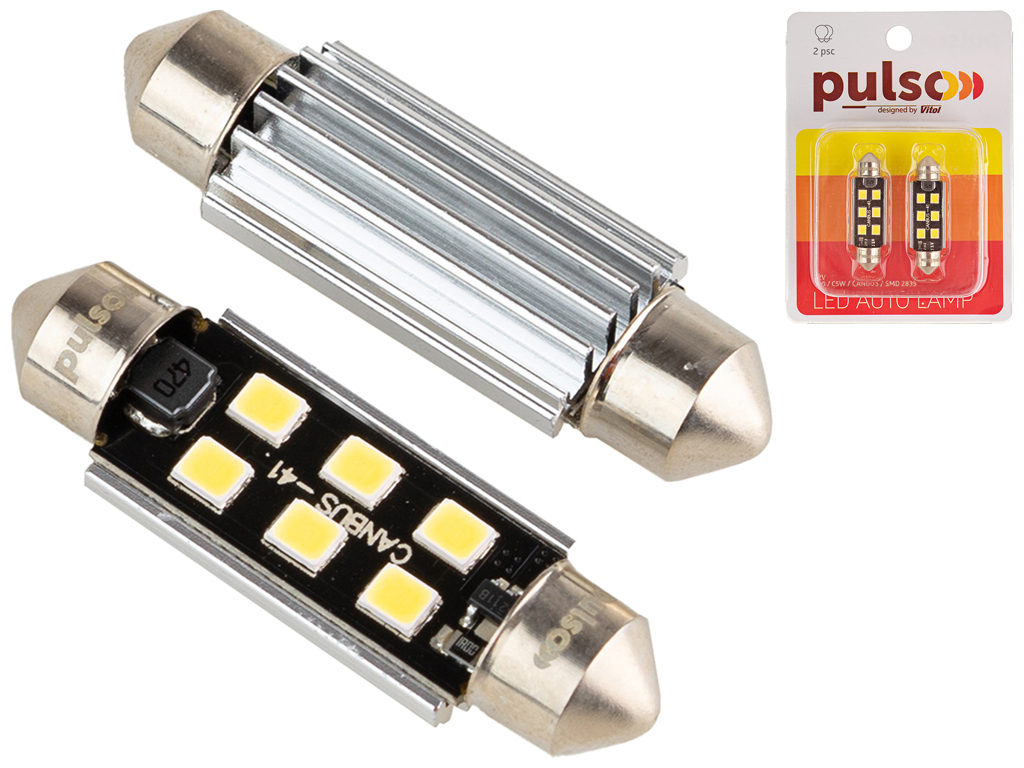 Лампа Pulso софитная LED C5W, 41мм, CANBUS/12 SMD-2835, 12v, 3,9W, 360lm White (цена за 2шт) (LP-41C