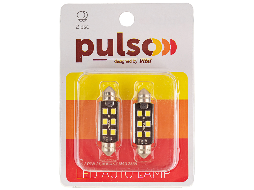 Лампа Pulso софитная LED C5W, 41мм, CANBUS/12 SMD-2835, 12v, 3,9W, 360lm White (цена за 2шт) (LP-41C