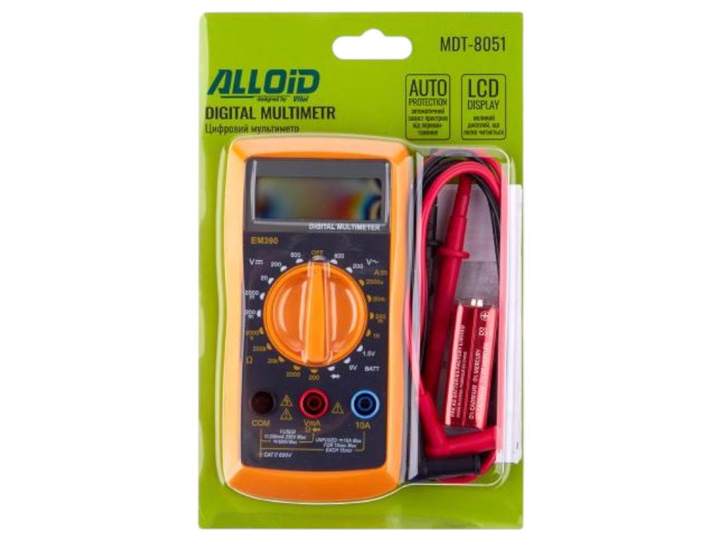 Мультиметр цифровой Alloid MDT-8051, ручной, LCD дисплей, измерение батарей