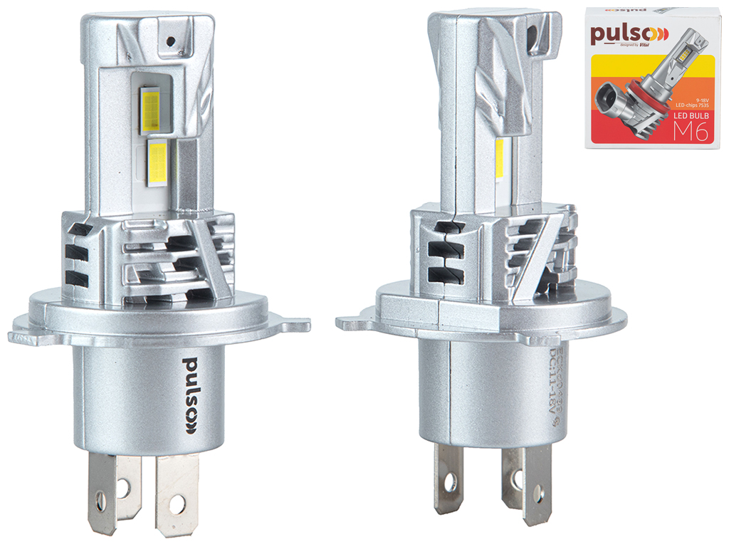 Лампи PULSO LED-chips 7535/9-18v, 2x28w, 6000Lm/6500K, M6-H4 (ціна за набір 2шт)