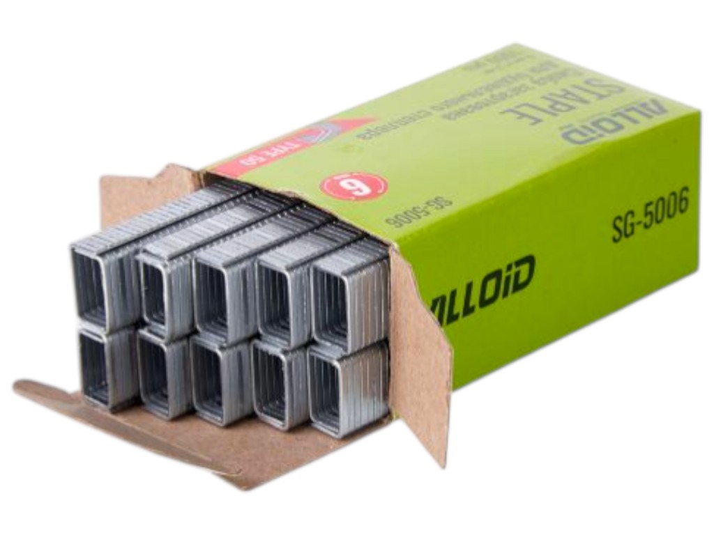 Скоби Alloid Pro, 6 мм х 1.2 мм, тип 50, загартована сталь, для степлера, 1000 штук