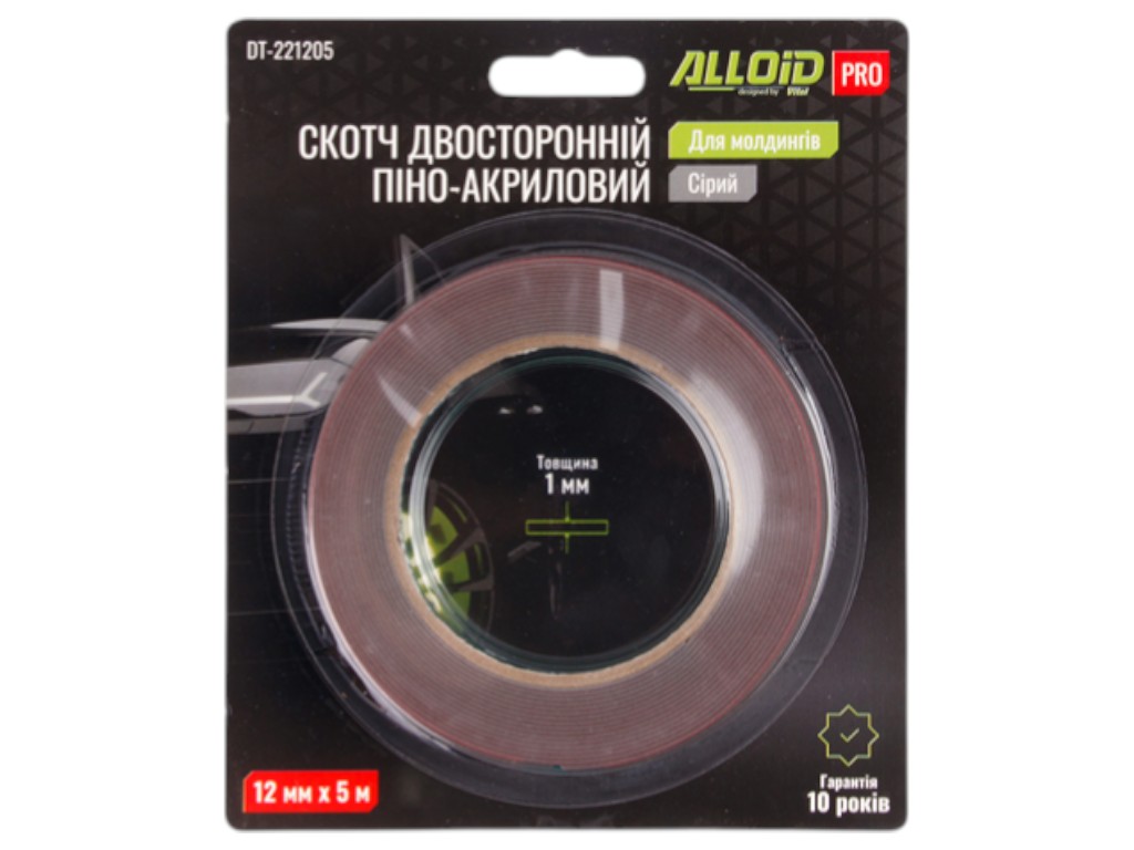 Скотч Alloid Pro, двухсторонний, на пено-акриловой основе, 12 мм х 5 м, для молдингов, 1 мм