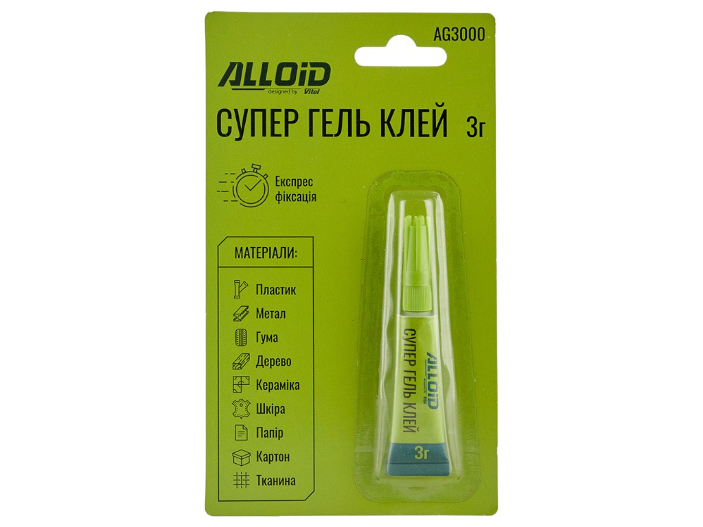 Клей-гель Alloid, цианоакрилатный, тюбик с узким носиком, пластик, 3г, цвет зеленый