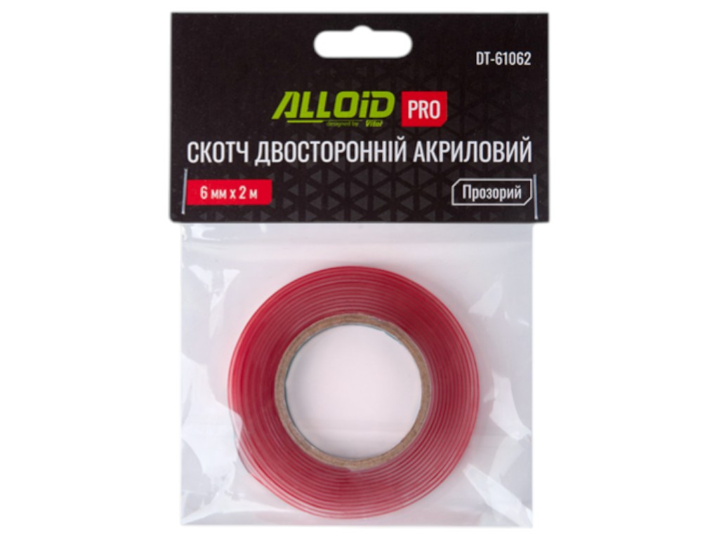 Скотч двухсторонний Alloid Pro, 6 мм х 2 м, 1 мм, прозрачный, акриловый, в пакете