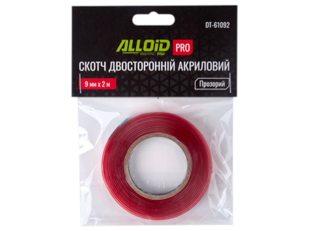 Скотч Alloid Pro, двухсторонний, 9 мм х 2 м, акриловый, 1 мм